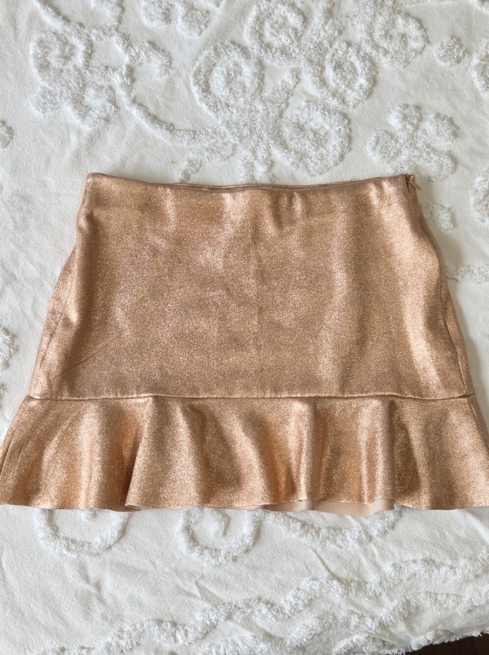 Zara Trafaluc Metallic Rose Gold Peplum Mini Skirt XS NWOT - Picture 7 of 16